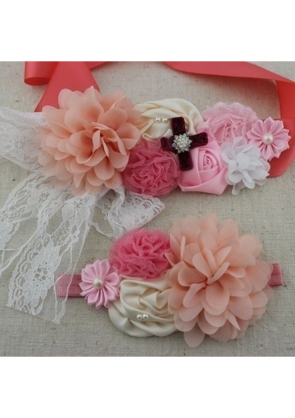 2 Adet/takım Moda Kuşak Eşleşen Kafa Bandı ile Şifon Eski Püskü Çiçek Kuşak Kemer Kız Çiçek Kanat Hamile Kemeri (Yurt Dışından)