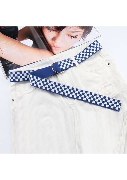 Marka Uni Kanvas Kemerler Kafes Baskılı Çift D Halka Çift Toka Punk Bel Kemeri Kadın Erkek Genç Uzun Geniş Beyaz Kemer (Yurt Dışından) fiyatları