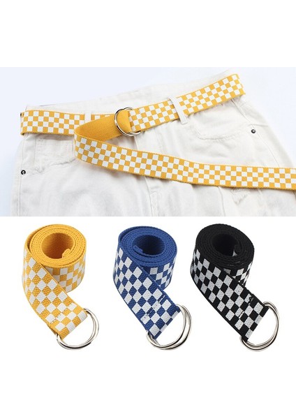 Marka Uni Kanvas Kemerler Kafes Baskılı Çift D Halka Çift Toka Punk Bel Kemeri Kadın Erkek Genç Uzun Geniş Beyaz Kemer (Yurt Dışından) modelleri