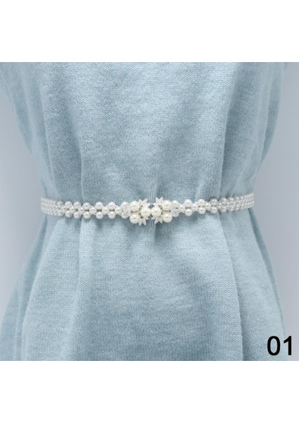 Eb Zarif Kadın Çiçek Inci Kemer Bel Kemeri Elastik Toka Inci Zincir Kemer Kadın Kız Elbise Kristal Kayış (Yurt Dışından)