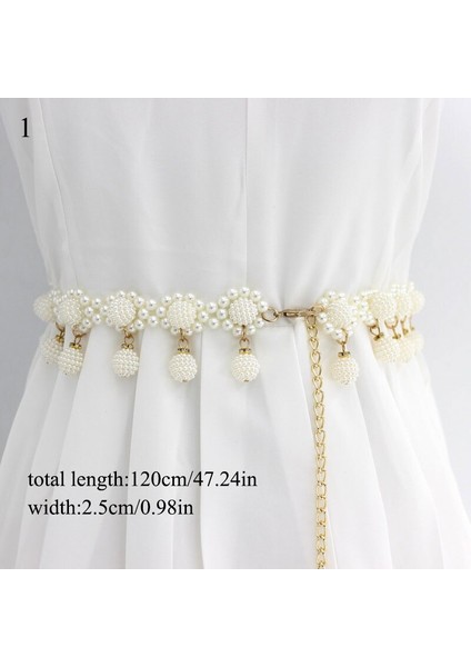 Inci Kemerler Zarif Kadın Ince Kemer Taklit Gümüş Altın Boncuklu Kanca Dekoratif Metal Elbise Aksesuarları Kemer Inci Zincir (Yurt Dışından)