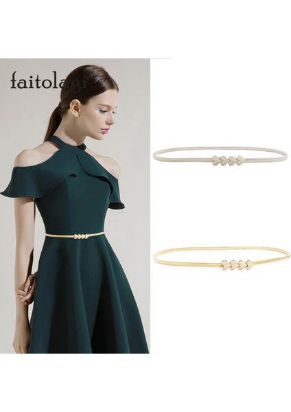 Altın Gümüş Kalp Metal Elastik Kemer Streç Ince Ince Bel Kemerleri Kadınlar Bayanlar Için Moda Kemer (Yurt Dışından)