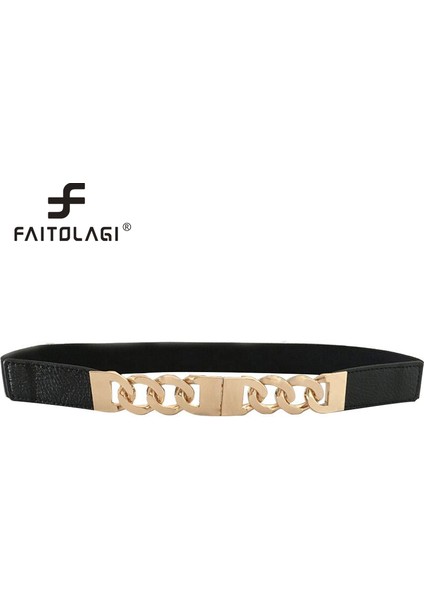 Altın Metal Toka Kadın Kemer Elbise Için Elastik Streç Bel Kemeri Beyaz Siyah Naylon Bayan Kemer Dames Riem (Yurt Dışından)