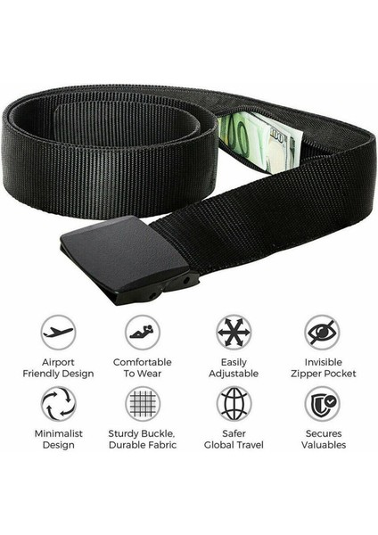 Seyahat Güvenlik Kemeri Gizli Para Kesesi Para Cüzdanı Cebi Bel Kemeri Kasası (Yurt Dışından)