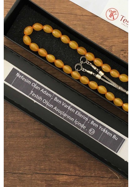 Karton Kutuda Sevgiliye Özel Yazı Toz Kehribar Tesbih