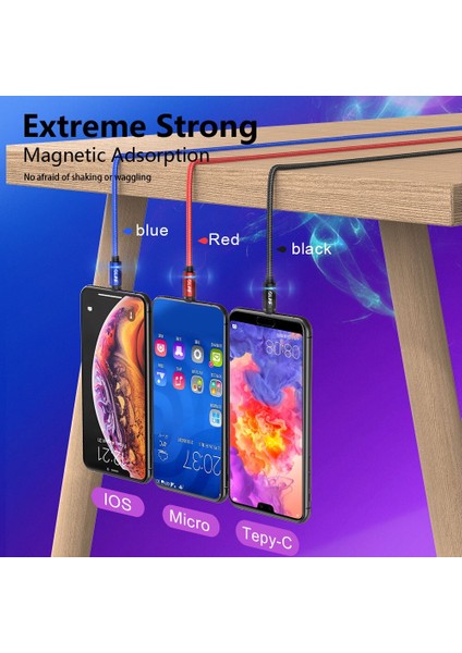 Olaf 3A Manyetik Mikro USB Kablosu iPhone Samsung S9 Hızlı Şarj Veri Kablosu Kablosu USB Tip C Mıknatıs Şarj Cihazı Cep Telefonu Kablosu (Yurt Dışından)