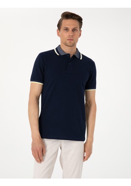 Erkek Lacivert Slim Fit Polo Yaka Tişört 50310203-VR033