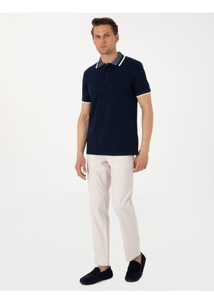 Erkek Lacivert Slim Fit Polo Yaka Tişört 50310203-VR033 fırsatları