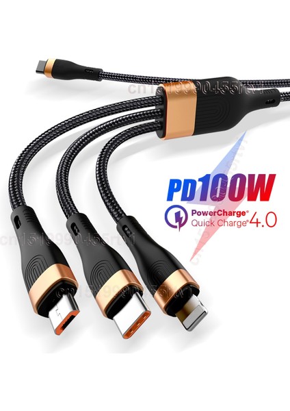 Pd 100W 3in1 USB C Kablosu iPhone 13 12 11 Pro Max Qc4.0 3.0 Macbook Pro Için Hızlı Şarj Tipi C Kablosu Huawei Samsung Xiaomi (Yurt Dışından)