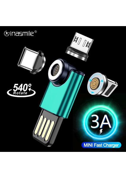 Mini Döndür Manyetik Kablo Mikro USB Tip C 3A Hızlı Şarj Telefon Kablosu iPhone Samsung Xiaomi Huawei USB Şarj Aleti Kablosu Tel (Yurt Dışından)
