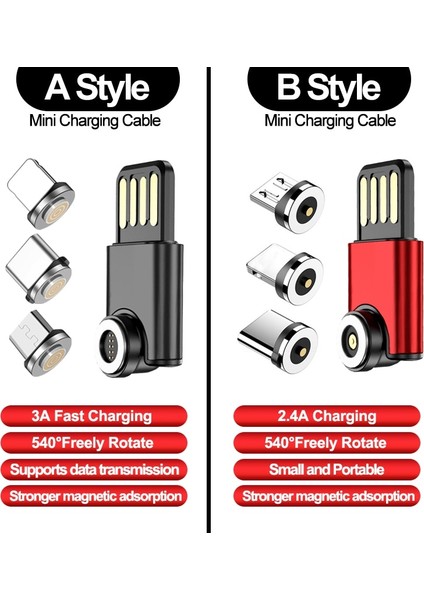 Mini Döndür Manyetik Kablo Mikro USB Tip C 3A Hızlı Şarj Telefon Kablosu iPhone Samsung Xiaomi Huawei USB Şarj Aleti Kablosu Tel (Yurt Dışından)