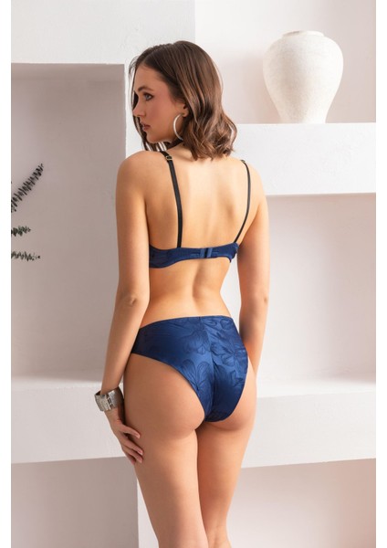 Balenli Kapsız Sütyen ve Slip Külot Takım Lacivert (32121)