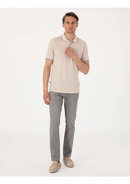 Erkek Bej Slim Fit Polo Yaka Tişört 50310203-VR011 fırsatları