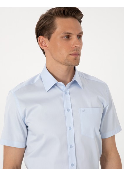 Erkek Açık Mavi Regular Fit Kısa Kollu Cepli Basic Gömlek 50302763-VR003
