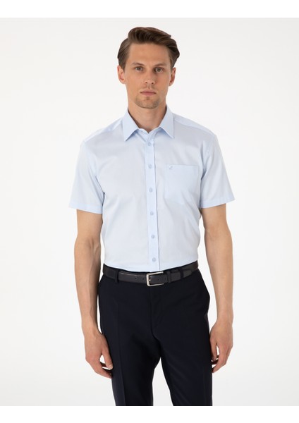 Erkek Açık Mavi Regular Fit Kısa Kollu Cepli Basic Gömlek 50302763-VR003