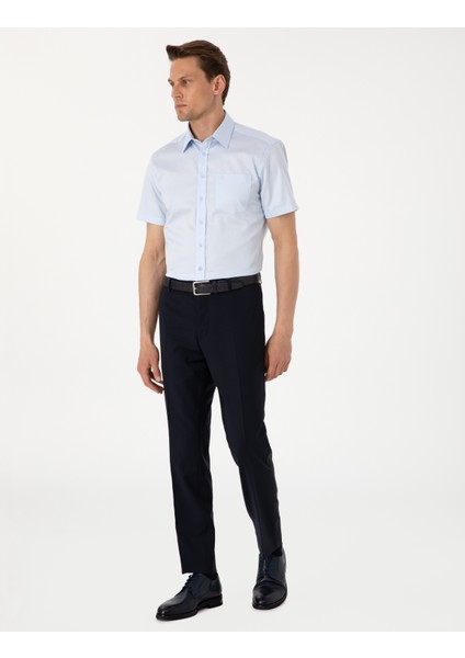 Erkek Açık Mavi Regular Fit Kısa Kollu Cepli Basic Gömlek 50302763-VR003