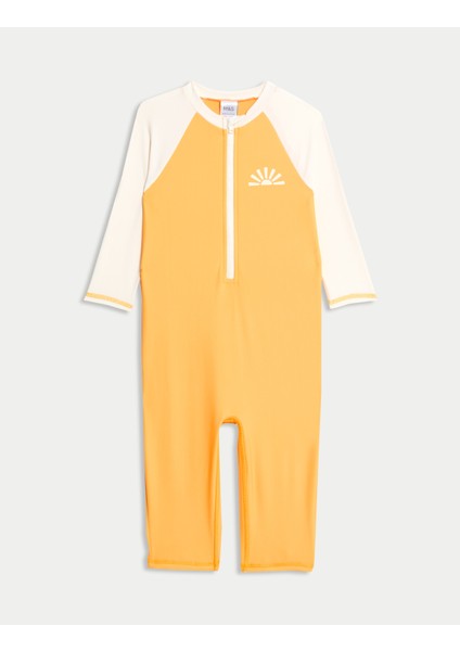 Renk Bloklu Uzun Kollu Swimsuit (2-8 Yaş)