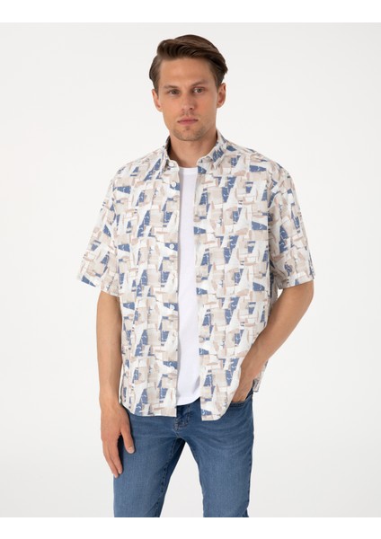 Erkek Mavi Oversize Kısa Kollu Gömlek 50301558-VR036