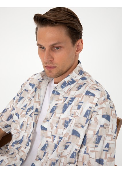 Erkek Mavi Oversize Kısa Kollu Gömlek 50301558-VR036