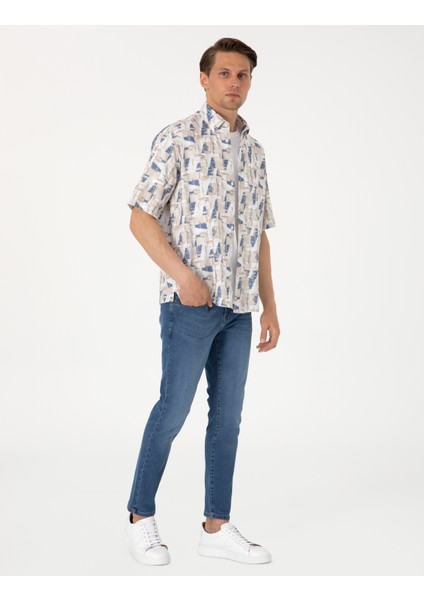 Erkek Mavi Oversize Kısa Kollu Gömlek 50301558-VR036