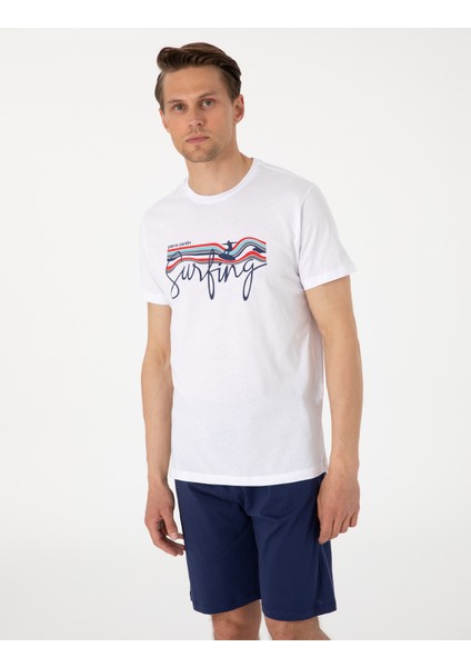 Erkek Beyaz Kısakol Şortlu Pijama Takımı 50314387-600