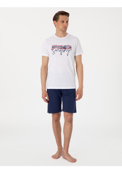 Erkek Beyaz Kısakol Şortlu Pijama Takımı 50314387-600