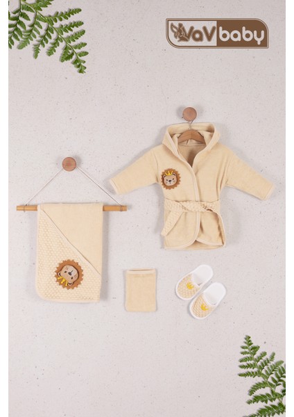 Vavbaby Organik Bambu Bebek Havlu Bornoz Seti Bebek Havlu Kundak Lion fiyatları