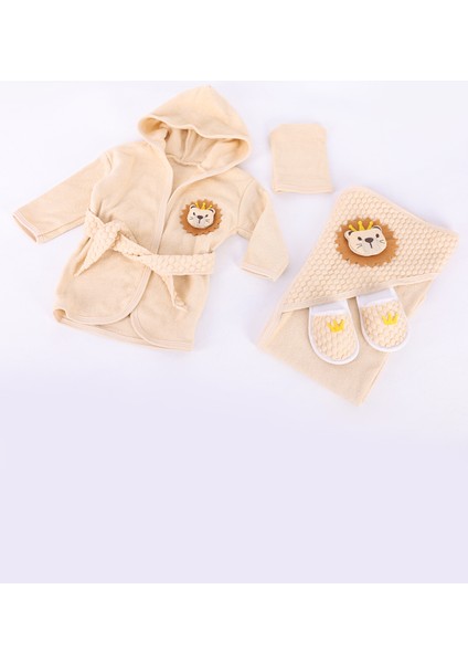 Vavbaby Organik Bambu Bebek Havlu Bornoz Seti Bebek Havlu Kundak Lion
