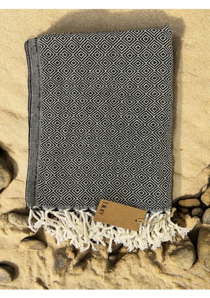 Elysium Model Peştemal %100 Pamuk, 90 x 190CM Banyo, Duş, Havuz, Plaj, Spa, Hamam Havlusu, Peştamal. Mavi, Siyah