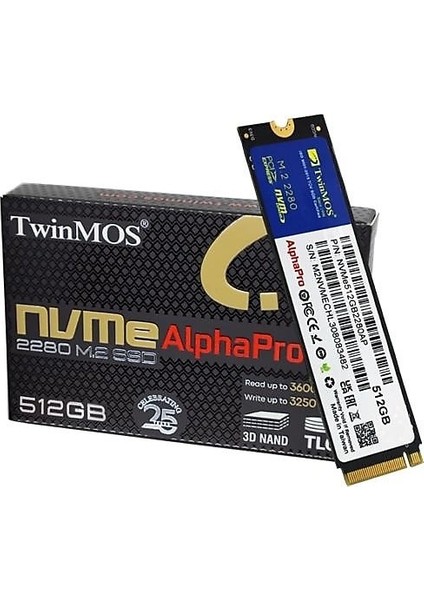 Alpha Pro 512GB Pcıe Nvme M.2 3600/3250 3dnand SSD NVME512GB2280AP Gen3