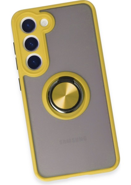 Samsung Galaxy S23 Kılıf Montreal Yüzüklü Silikon Kapak - Sarı Mrayd
