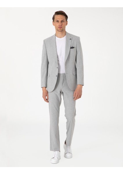Erkek Gri Slim Fit Çizgili Takım Elbise 50302435-VR024