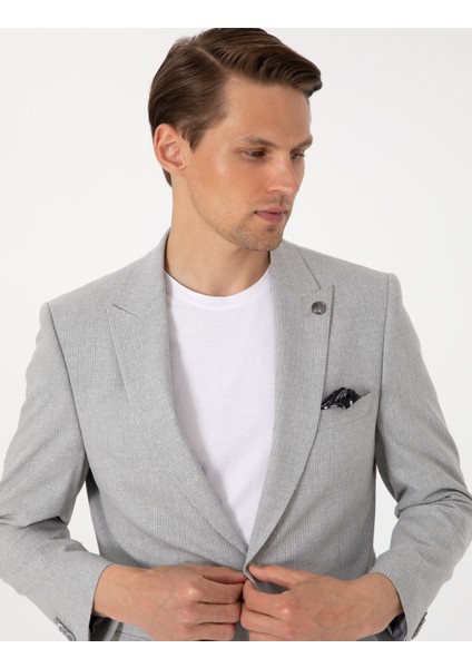 Erkek Gri Slim Fit Çizgili Takım Elbise 50302435-VR024