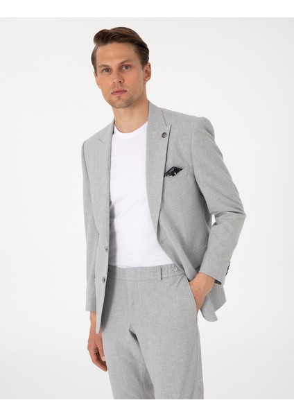 Erkek Gri Slim Fit Çizgili Takım Elbise 50302435-VR024