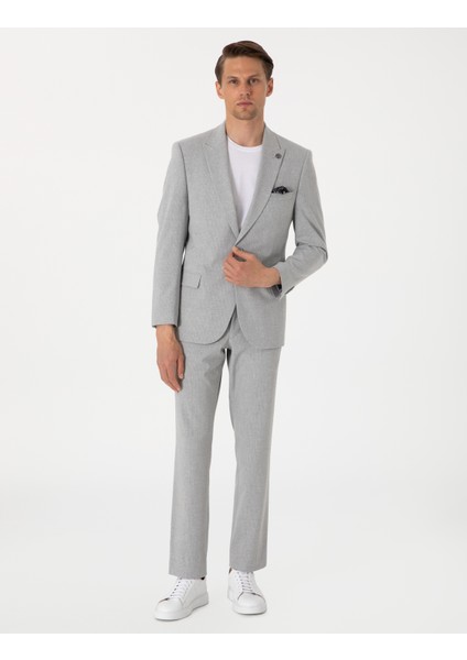 Erkek Gri Slim Fit Çizgili Takım Elbise 50302435-VR024