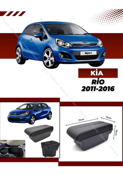 Kia Rio 2011-2016 Sürgülü Kolçak Kol Dayama 2 Adet USB Li Araca Özel Delmesiz Vidasız Montaj