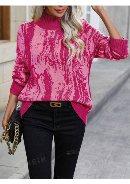 Kadın Uzun Kollu Balıkçı Yaka Çok Renkli Triko Bluz