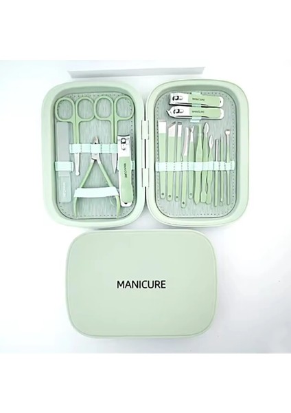 Profesyonel 18'li Manikür&pedikür Yüz Bakım Seti & Manicure Set & Su Yeşili Renk