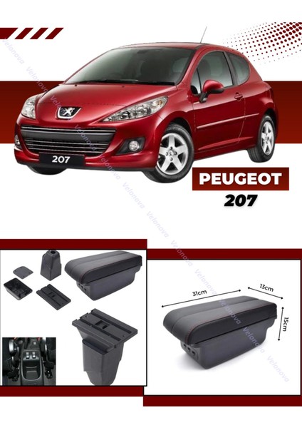 Peugeot 207 2010-2020 Sürgülü Kolçak Kol Dayama 2 Adet USB Li Araca Özel Delmesiz Vidasız Montaj