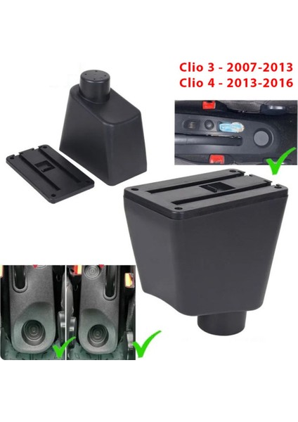 Renault Clio 4 2007-2016 Sürgülü Kolçak Kol Dayama 2 Adet USB Li Araca Özel Delmesiz Vidasız Montaj modelleri