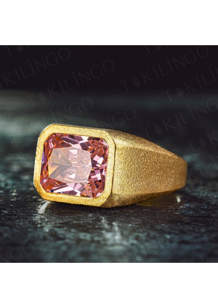 925 Ayar Gümüş Altın Kaplama Zultanit Taşlı Sade Erkek Yüzük