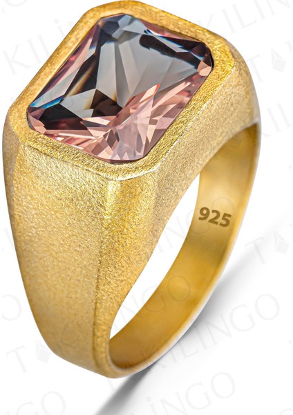 925 Ayar Gümüş Altın Kaplama Zultanit Taşlı Sade Erkek Yüzük fiyatları