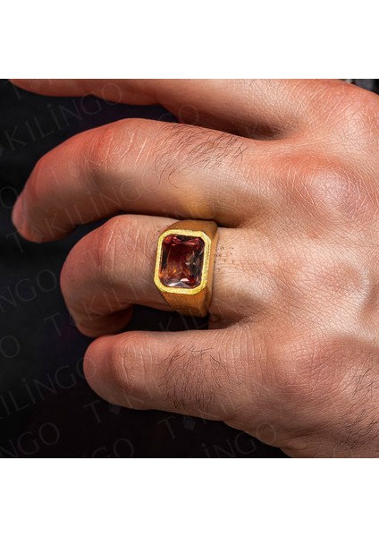 925 Ayar Gümüş Altın Kaplama Zultanit Taşlı Sade Erkek Yüzük modelleri