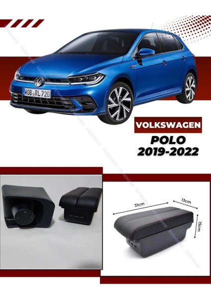 Volkswagen Polo 2019-2022 Sürgülü Kolçak Kol Dayama 2 Adet USB Li Araca Özel Delmesiz Vidasız Montaj