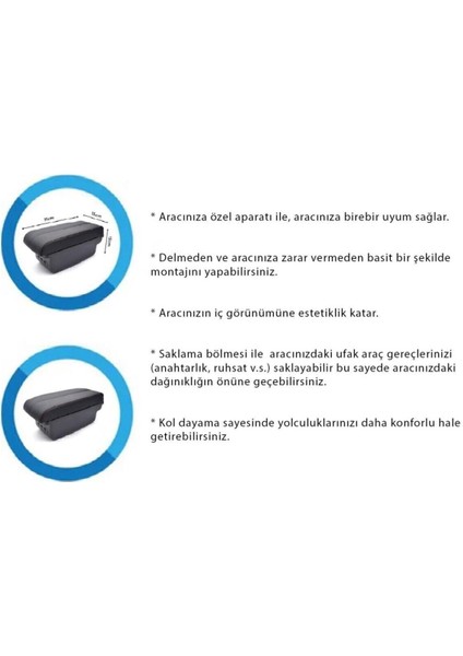 Volkswagen Polo 2019-2022 Sürgülü Kolçak Kol Dayama 2 Adet USB Li Araca Özel Delmesiz Vidasız Montaj fırsatları