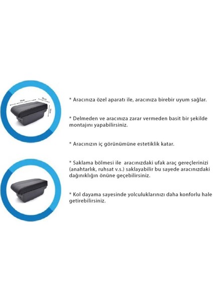 Renault Clio 3 2007-2016 Sürgülü Kolçak Kol Dayama 2 Adet USB Li Araca Özel Delmesiz Vidasız Montaj fırsatları