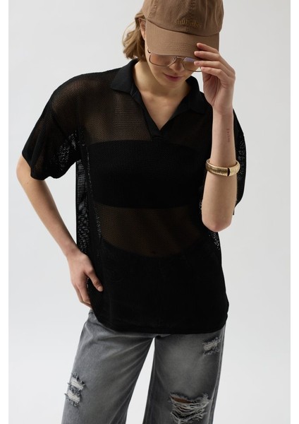 Polo Yaka Transparant-Shirt