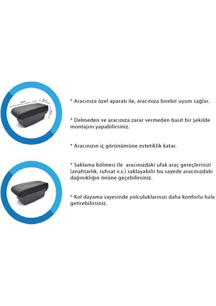 Volkswagen Golf 4 Sürgülü Kolçak Kol Dayama 2 Adet USB Li Araca Özel Delmesiz Vidasız Montaj fırsatları