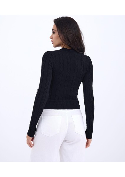 42491 Triko Saç Örgü Crop Kazak-Siyah modelleri