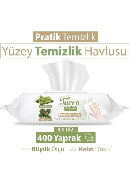 Turco Doğadan Pratik Yüzey Temizlik Havlusu 4X100 (400 Yaprak)